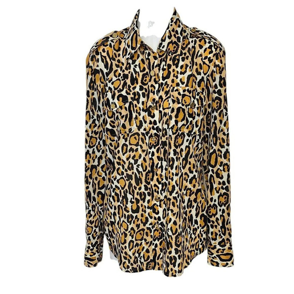 Tory Burch Womens Leopard Print Button Front Pocket Blouse Size 10 Cotton - Picture 1 of 8